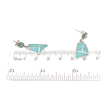 925 Sterling Silver Vintage Real Tyrone Turquoise Modernist Dangle Earrings