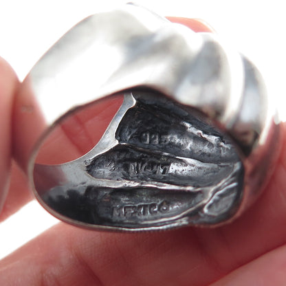 925 Sterling Silver Vintage Mexico Modernist Oxidized Statement Ring Size 10.25
