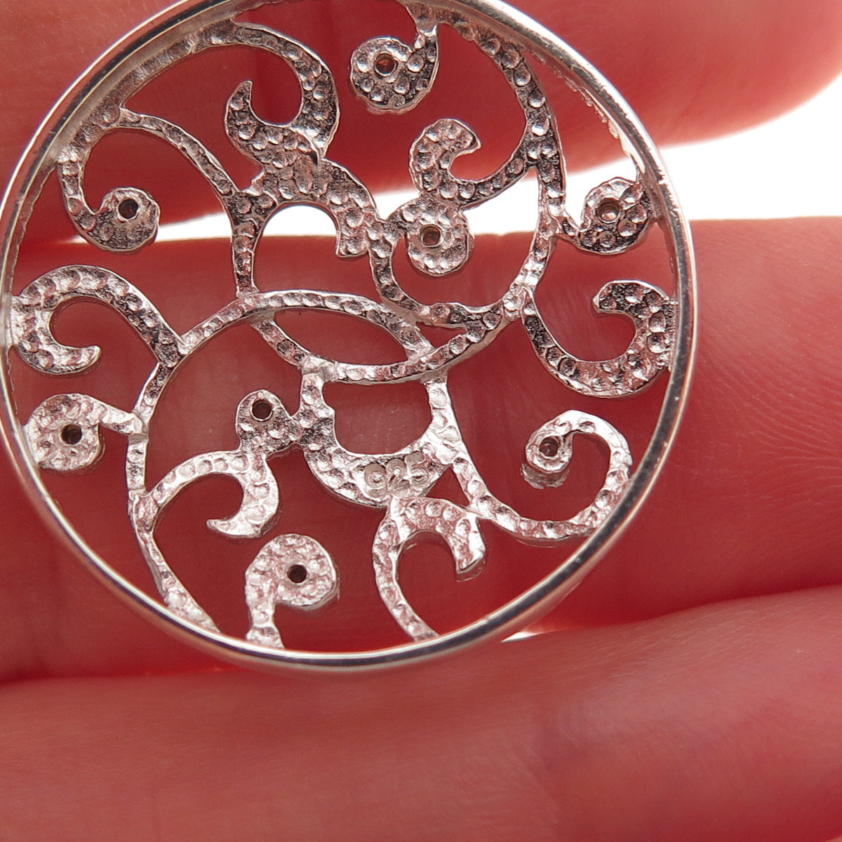 925 Sterling Silver Real Round-Cut Diamond Floral Scroll Charm Pendant