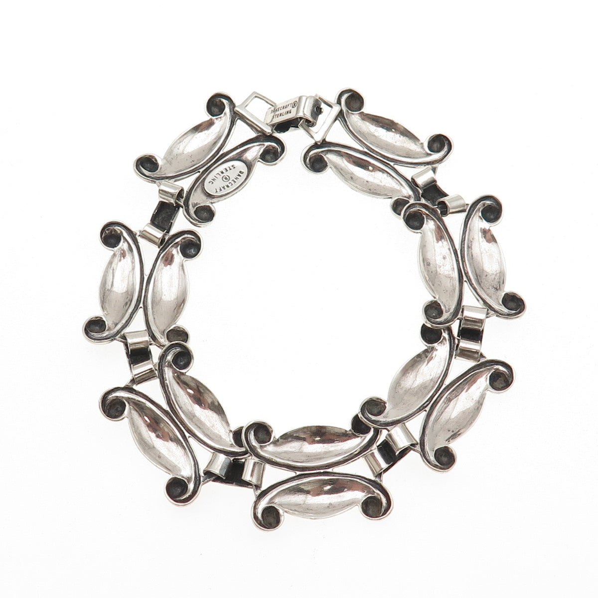 DANECRAFT 925 Sterling Silver Antique Art Deco Floral Oxidized Bracelet 7.5"