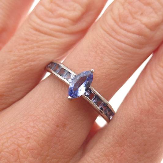 Chuck Clemency 925 Sterling Real Marquise & Princess-Cut Tanzanite Ring Size 8