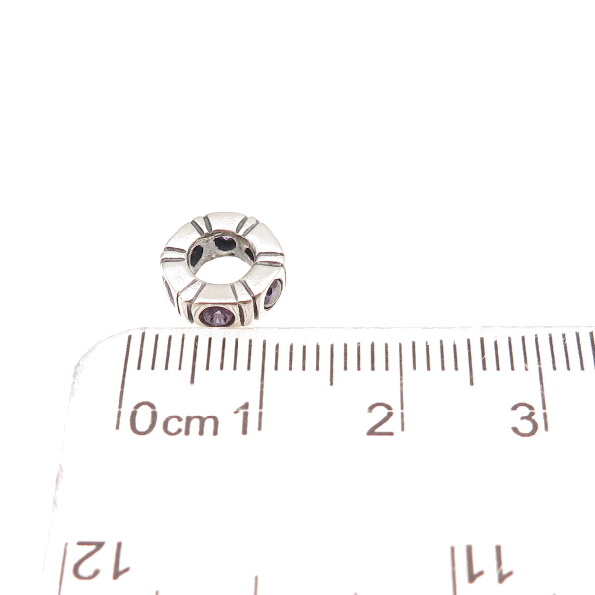 Pandora 925 Sterling Silver Purple C Z Trinity Spacer Slide Charm