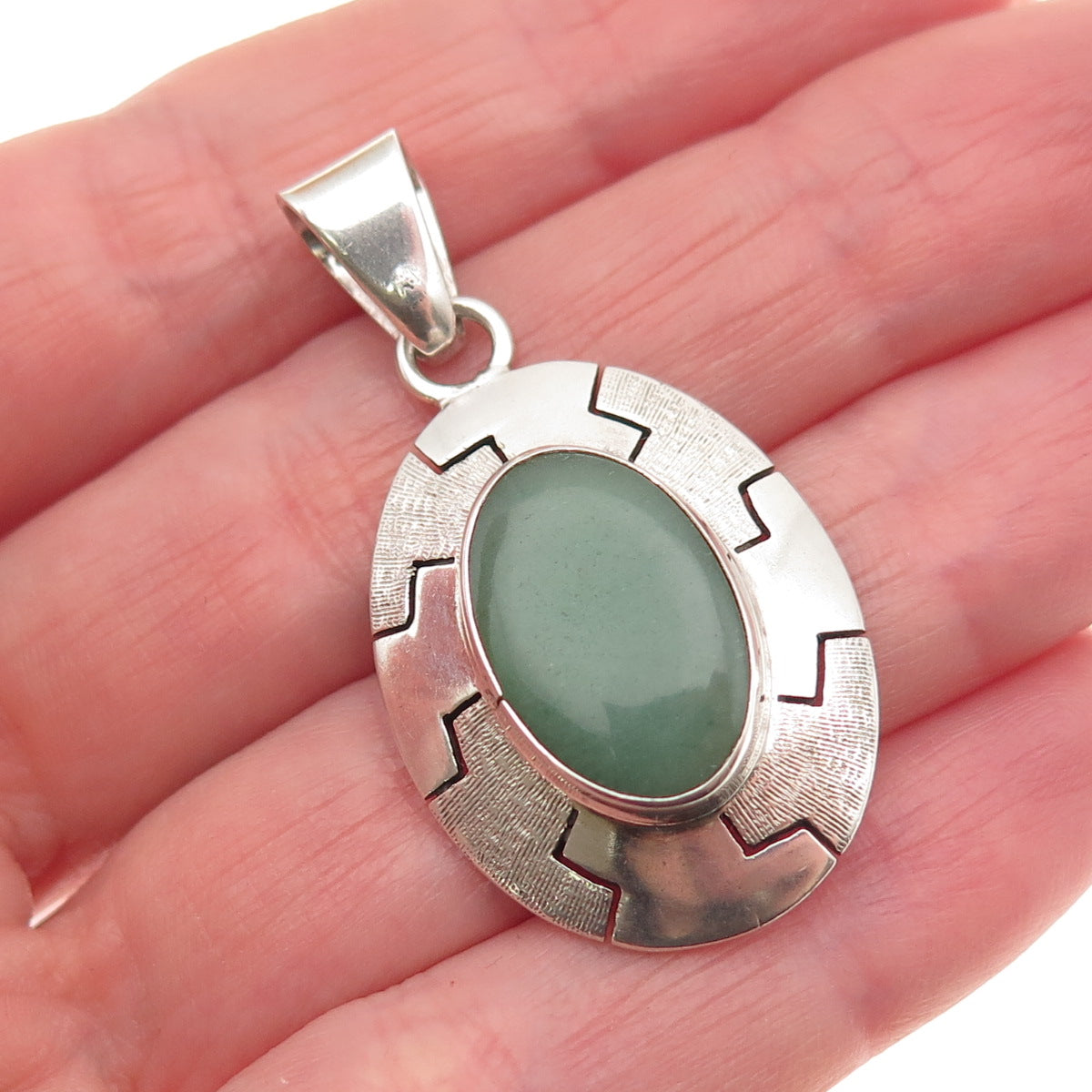 925 Sterling Silver Vintage MR Artisan Real Aventurine Modernist Charm Pendant