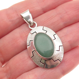 925 Sterling Silver Vintage MR Artisan Real Aventurine Modernist Charm Pendant
