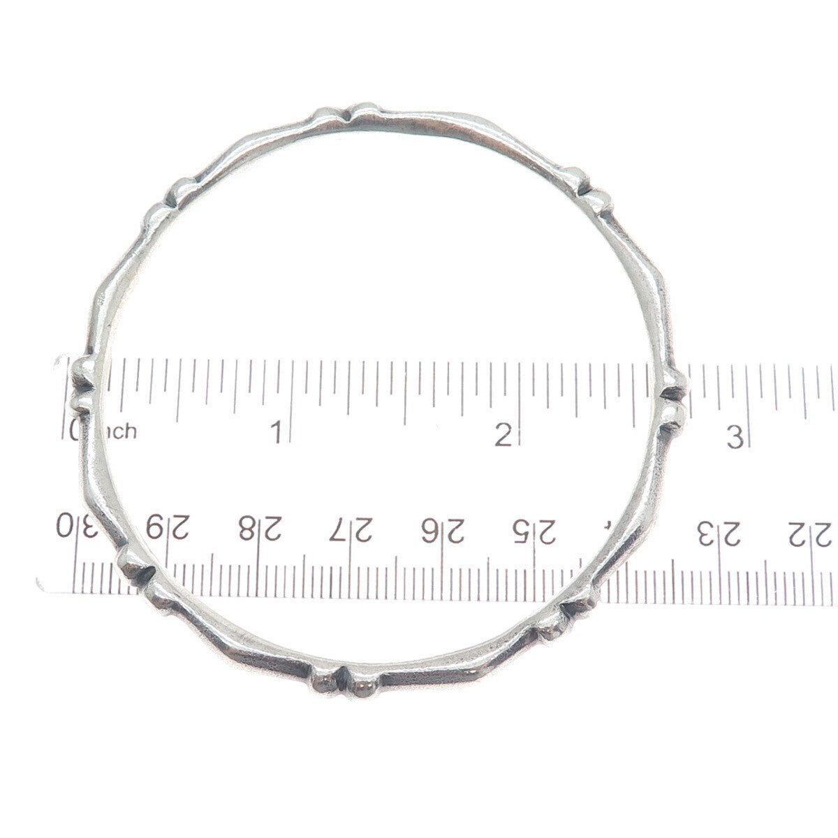 925 Sterling Silver Vintage Diamond-Shape Ball Station Bangle Bracelet 7.75"