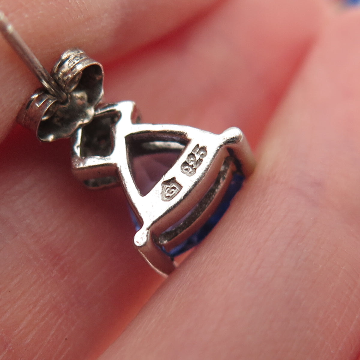 925 Sterling Silver Real Diamond & Tanzanite Drop Earrings