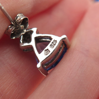 925 Sterling Silver Real Diamond & Tanzanite Drop Earrings