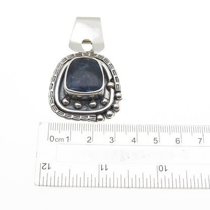 925 Sterling Silver Vintage Real Sodalite Modernist Oxidized Charm Pendant