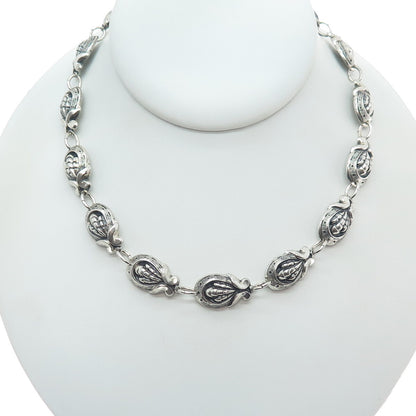 JEWELART 925 Sterling Silver Antique Art Deco Shell Oxidized Chain Necklace