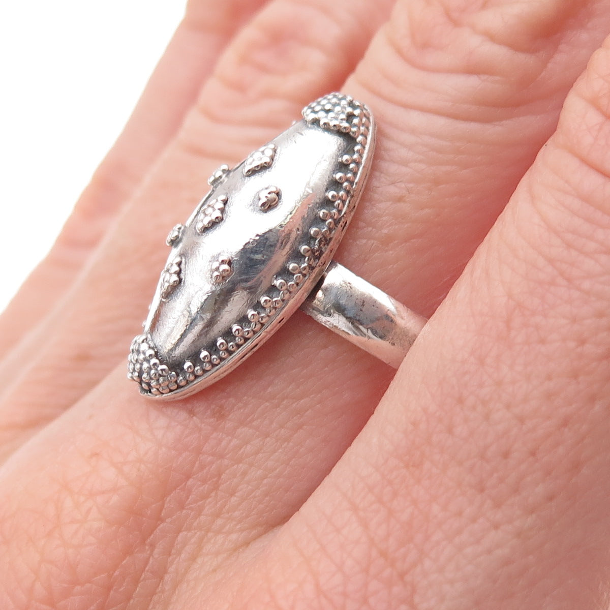 925 Sterling Silver Vintage Granulated Oxidized Ring Size 9.75