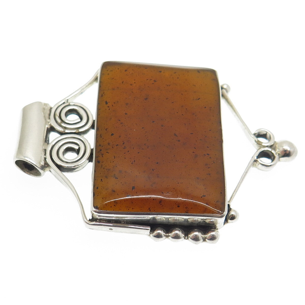 925 Sterling Silver Vintage Mexico Real Amber Modernist Spiral Slide Pendant