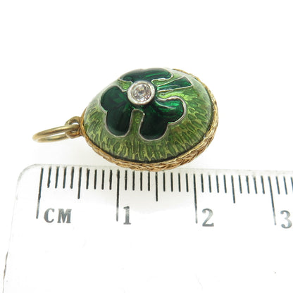 RAFKA Retired Sterling Silver Vermeil Enamel Rhinestone Clover Egg Charm Pendant