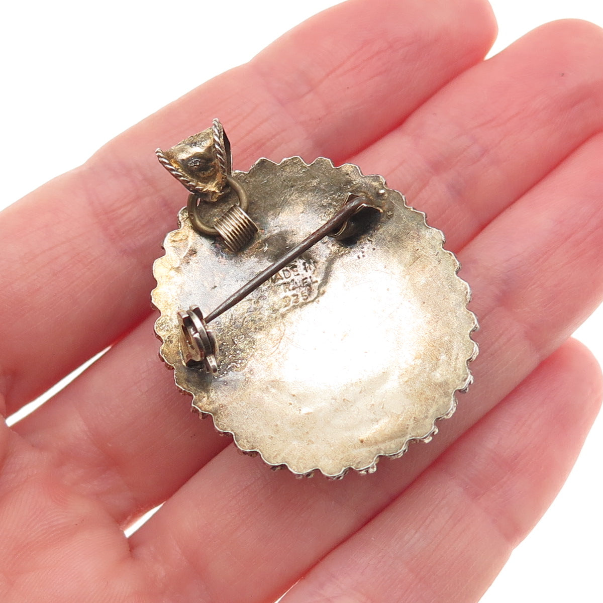 935 Silver Gold Plated Vintage Israel Faux Turquoise Pin Brooch / Pendant