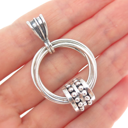 925 Sterling Silver Vintage Modernist Interlocked Circle Beaded Charm Pendant