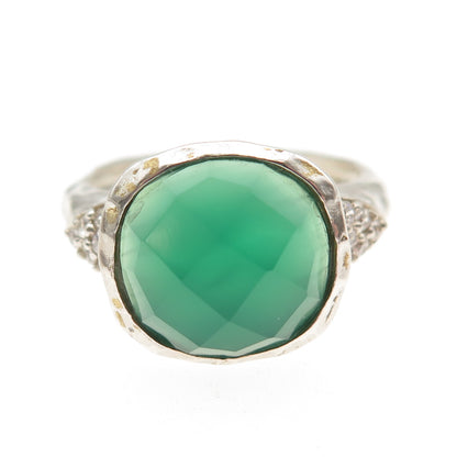CHATEAU D'ARGENT 925 Sterling Silver Vintage Real Green Onyx & C Z Ring Size 9