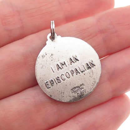 Theda 925 Sterling Silver Vintage Cross Shield Episcopalian Charm Pendant