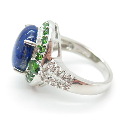 NK SILVER 925 Sterling Silver Lapis Lazuli Peridot White Topaz Gem Ring Size 9