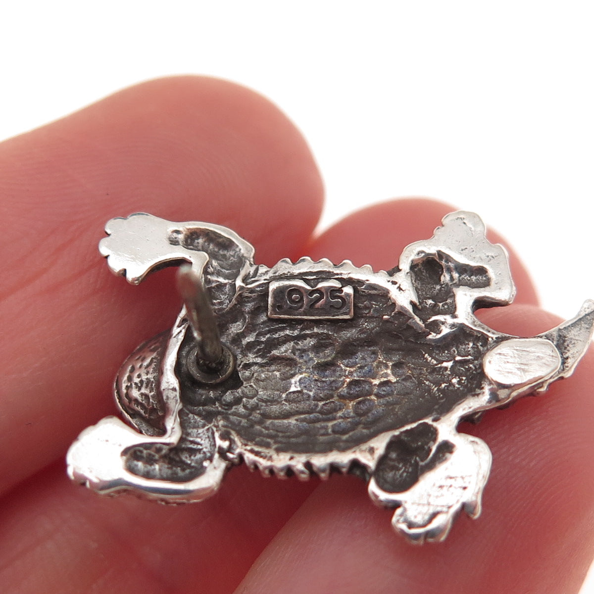 925 Sterling Silver Vintage Horned Lizards Oxidized Tie Tack / Lapel Pin