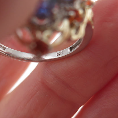 Chuck Clemency 925 Sterling Silver 2-Tone Real Tanzanite & Fire Opal Ring Size 8