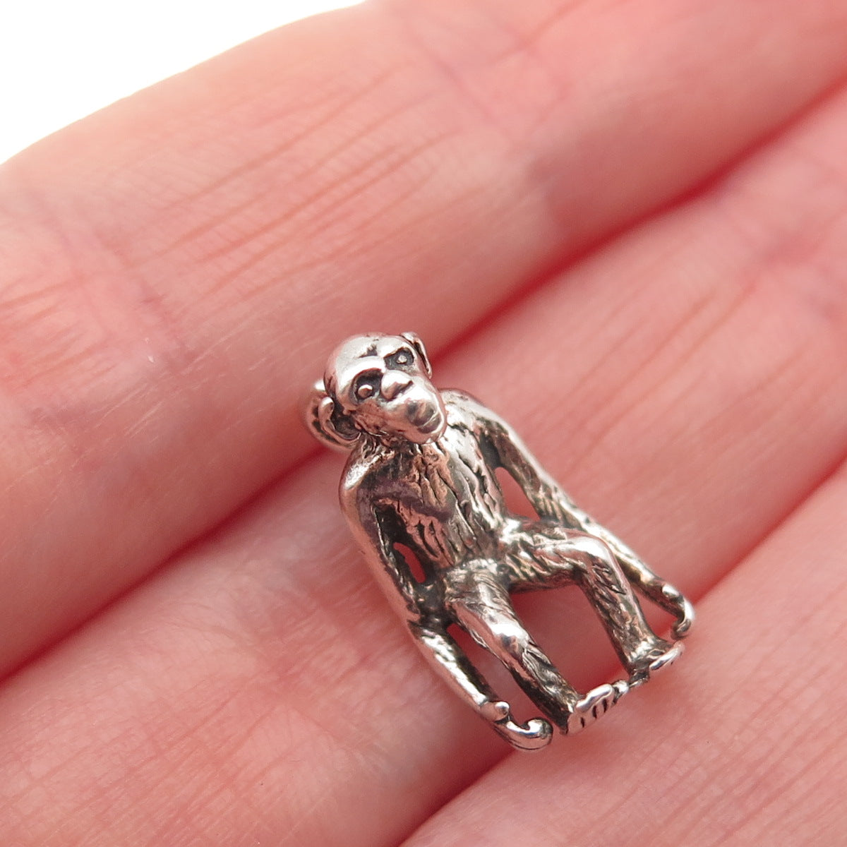 925 Sterling Silver Vintage Monkey Oxidized 3D Mini Charm Pendant