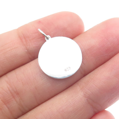 925 Sterling Silver Purple Enamel Cross Round Tag Minimalist Charm Pendant