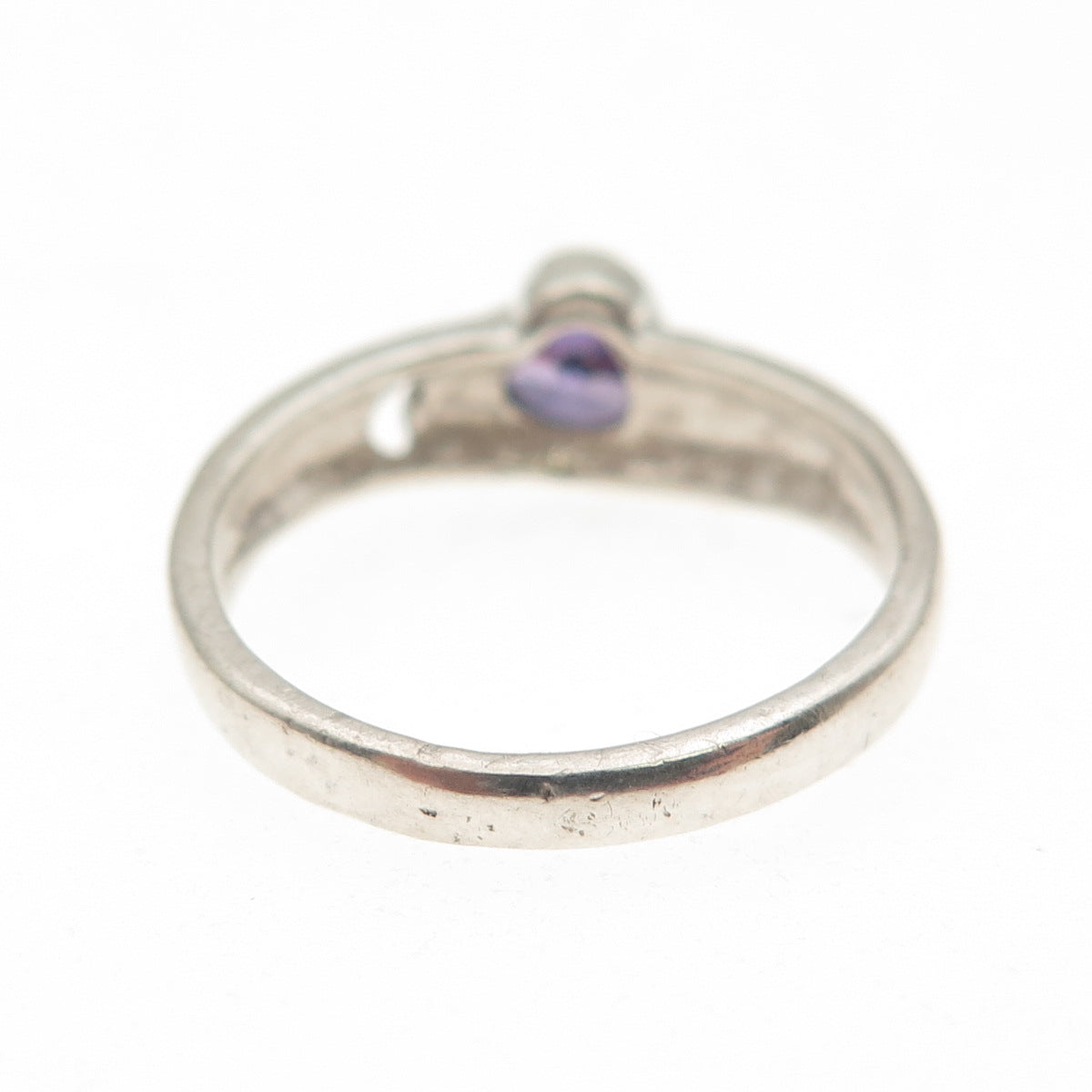925 Sterling Silver Vintage Heart-Cut Purple C Z Ring Size 6.25