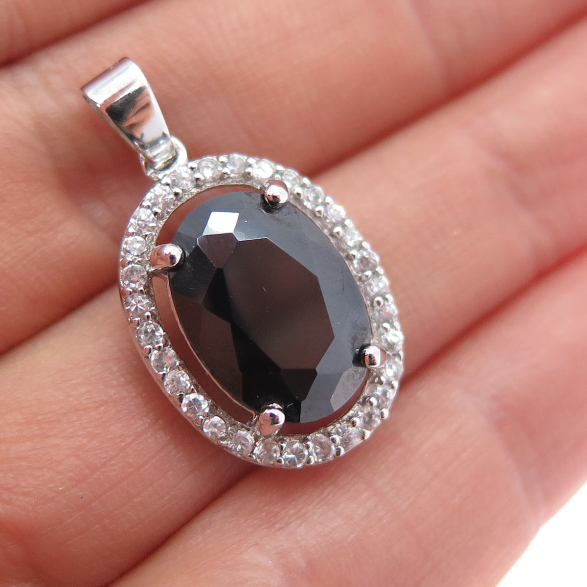 HAN 925 Sterling Silver Real Hematite & C Z Charm Pendant