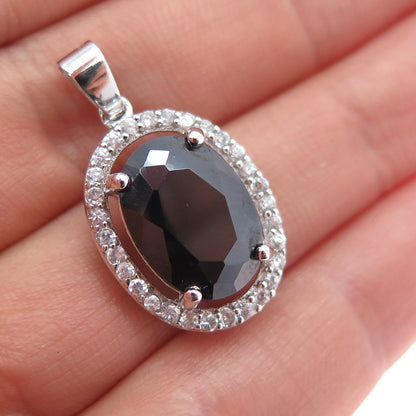 HAN 925 Sterling Silver Real Hematite & C Z Charm Pendant