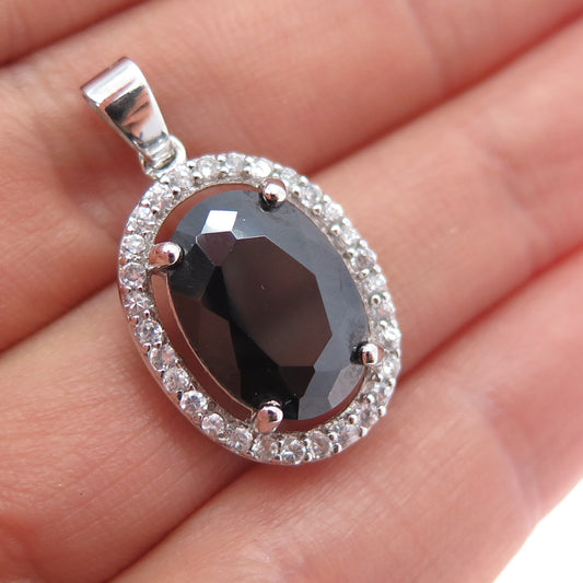 HAN 925 Sterling Silver Real Hematite & C Z Charm Pendant