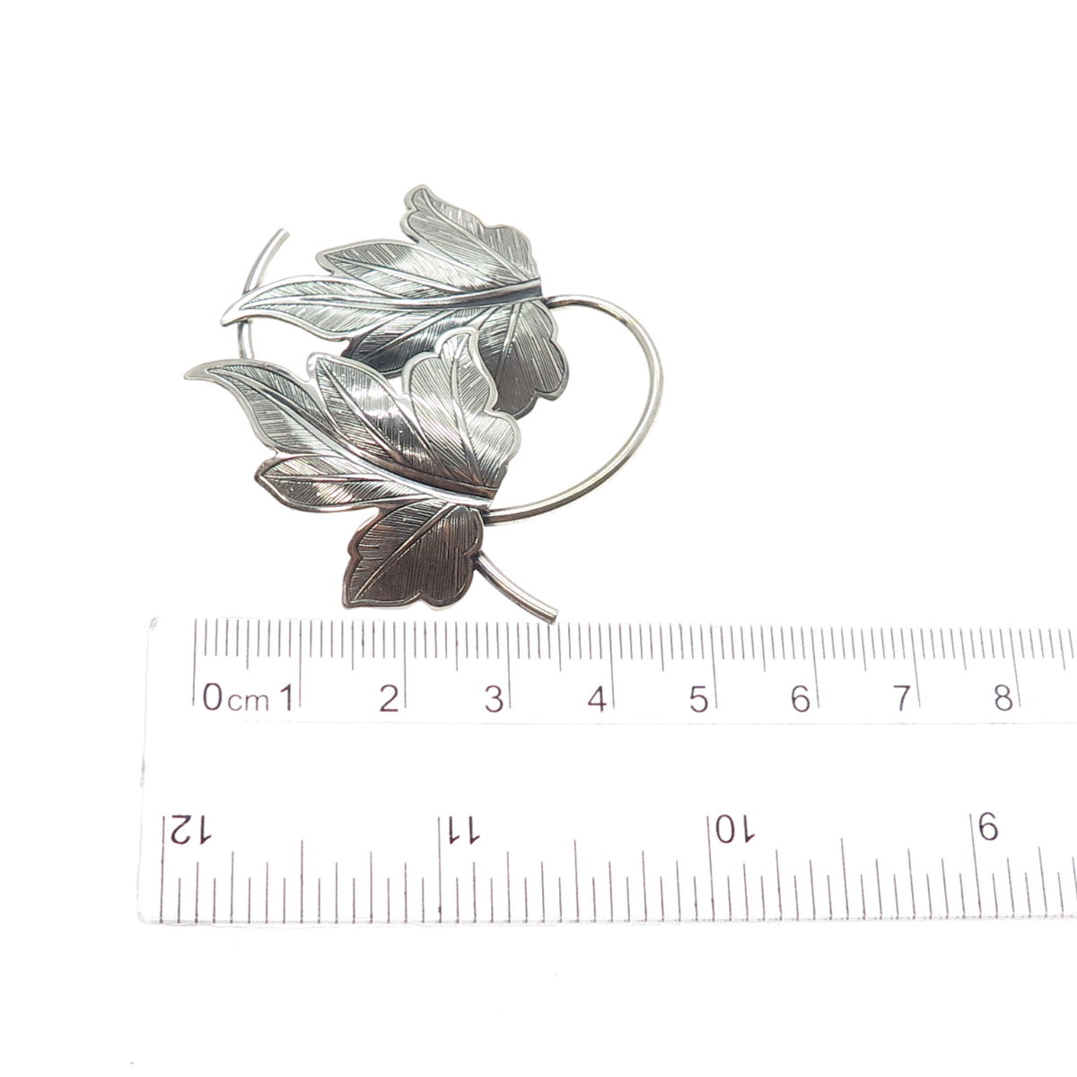 BEAU 925 Sterling Silver Vintage Floral Leaf Oxidized Pin Brooch