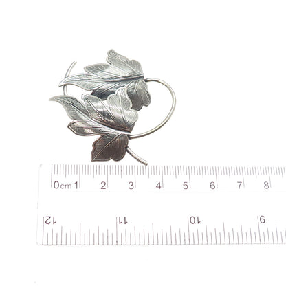 BEAU 925 Sterling Silver Vintage Floral Leaf Oxidized Pin Brooch