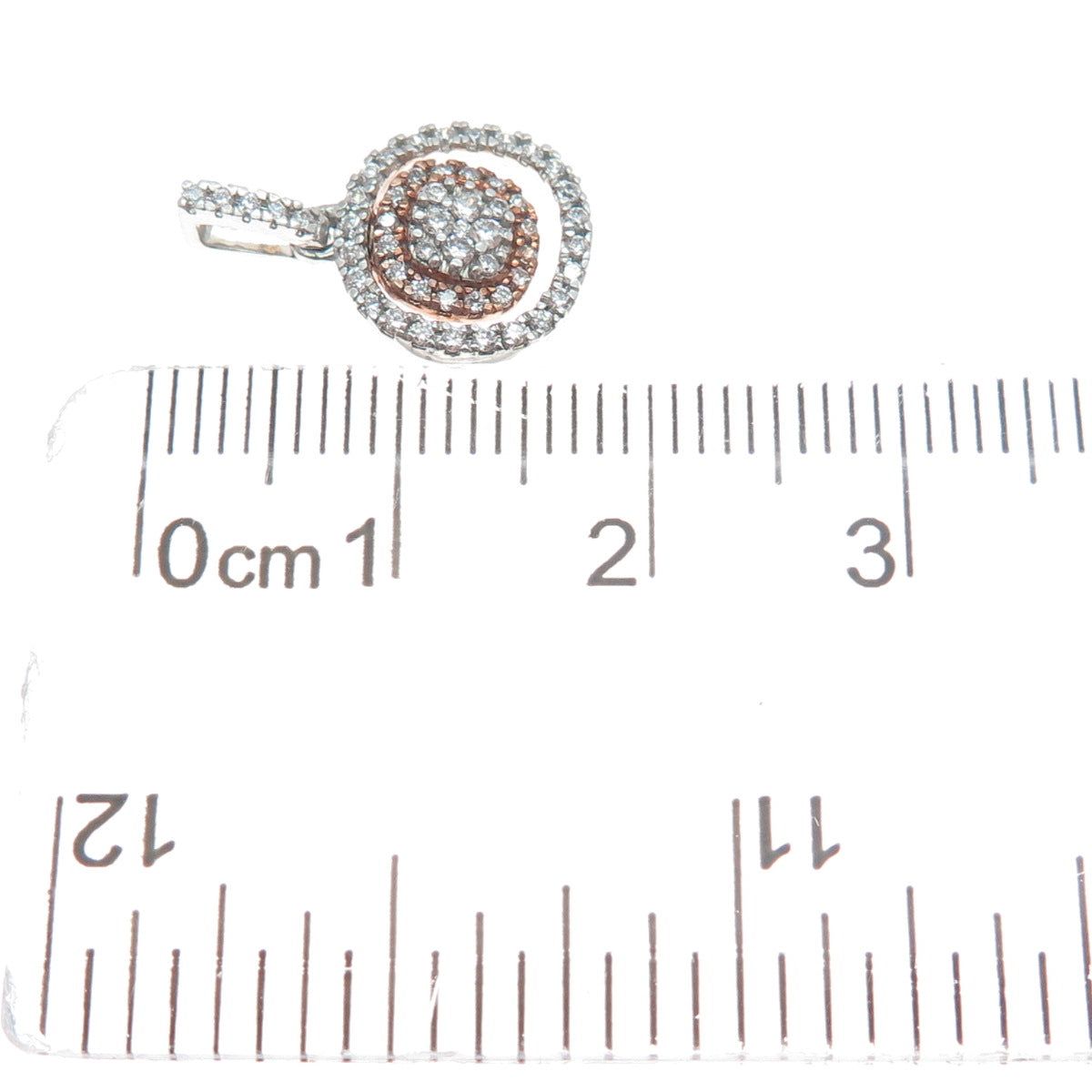 925 Sterling Silver 2-Tone Round-Cut C Z Cushion Minimalist Charm Pendant