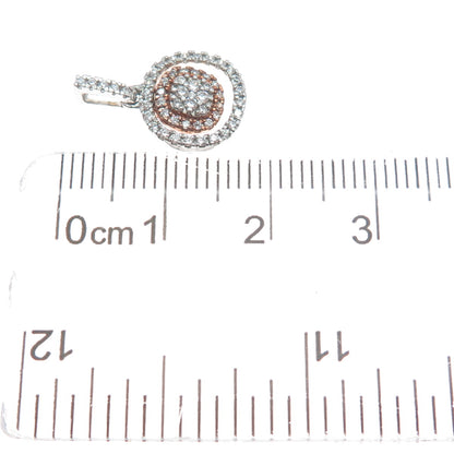 925 Sterling Silver 2-Tone Round-Cut C Z Cushion Minimalist Charm Pendant