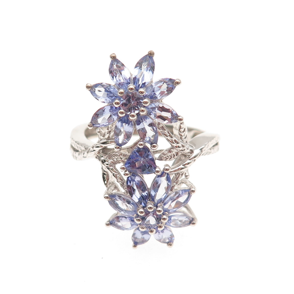 Chuck Clemency 925 Sterling Silver Real Tanzanite Floral Ring Size 8.25