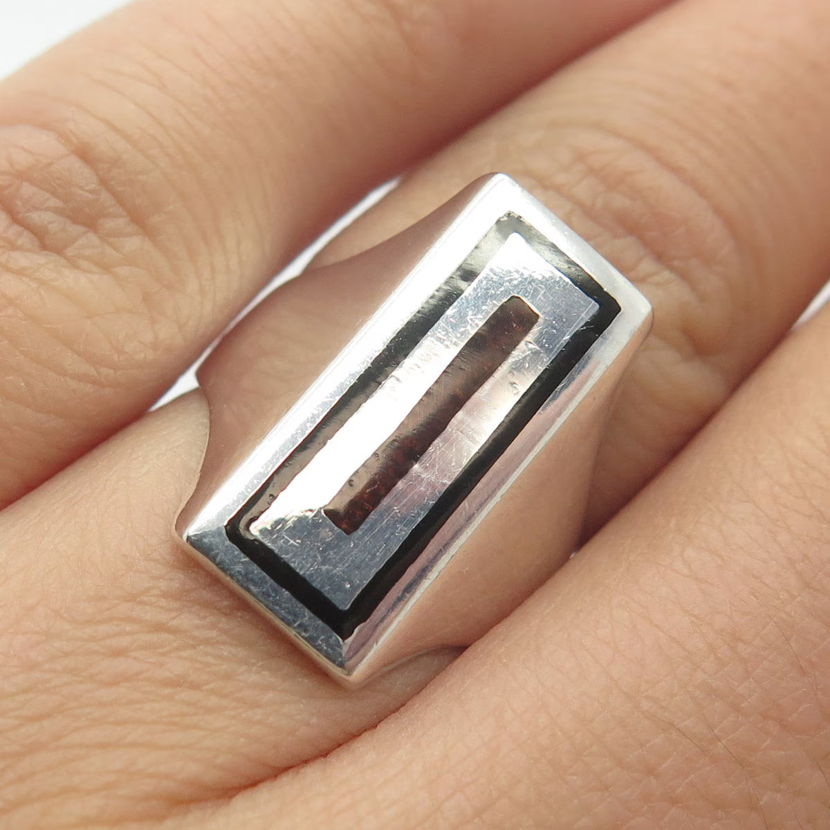 925 Sterling Silver Vintage Italy Enamel Adjustable Ring Size 5.25