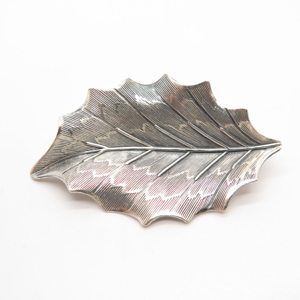 925 Sterling Silver Vintage BEAU Striped Leaf Pin Brooch