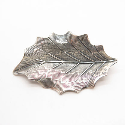 925 Sterling Silver Vintage BEAU Striped Leaf Pin Brooch