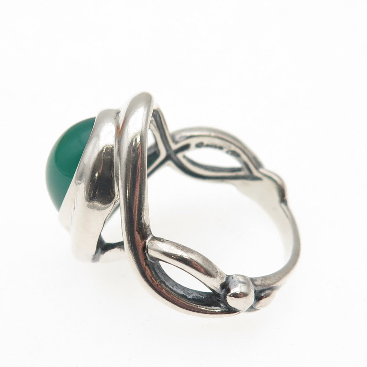 Carolyn Pollack Sterling Vintage Real Green Chalcedony Modernist Ring Size 10