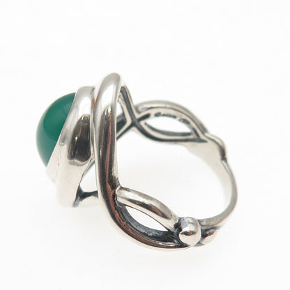 Carolyn Pollack Sterling Vintage Real Green Chalcedony Modernist Ring Size 10