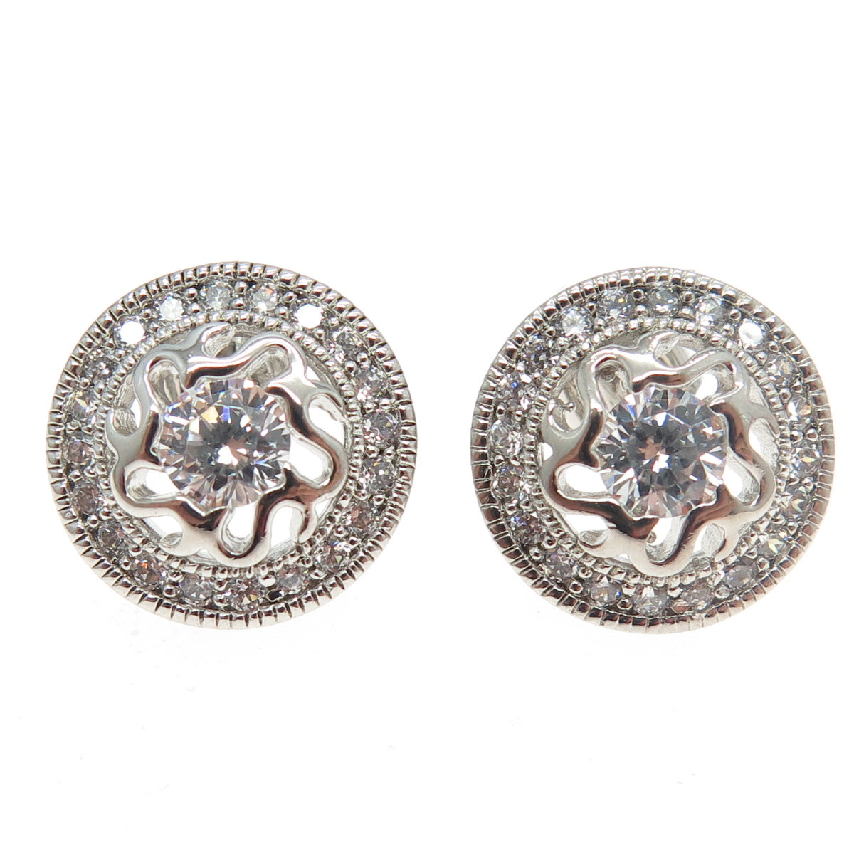 925 Sterling Silver Round-Cut White-Color C Z Earrings