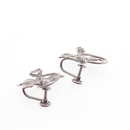 Carl Art Sterling Silver Antique Art Deco Rhinestone Floral Screw Back Earrings