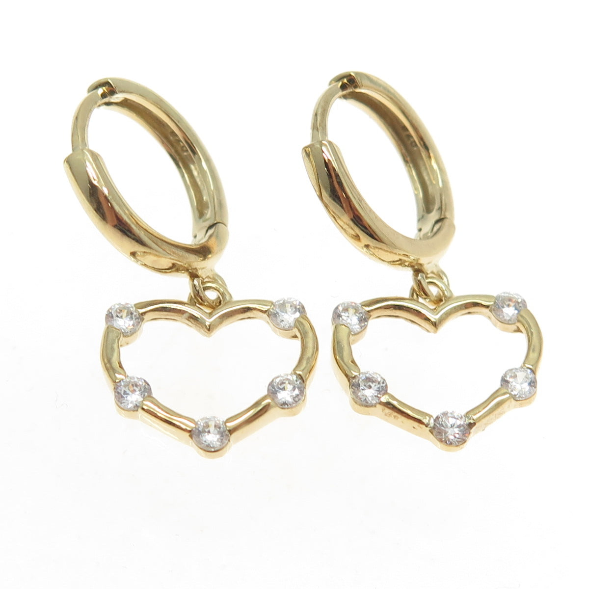 925 Sterling Silver Gold Plated Round-Cut Shaped C Z Heart Dangling Earrings