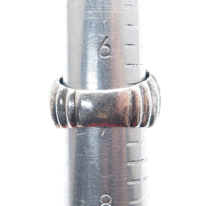 925 Sterling Silver Vintage Modernist Ribbed Dome Oxidized Ring Size 7