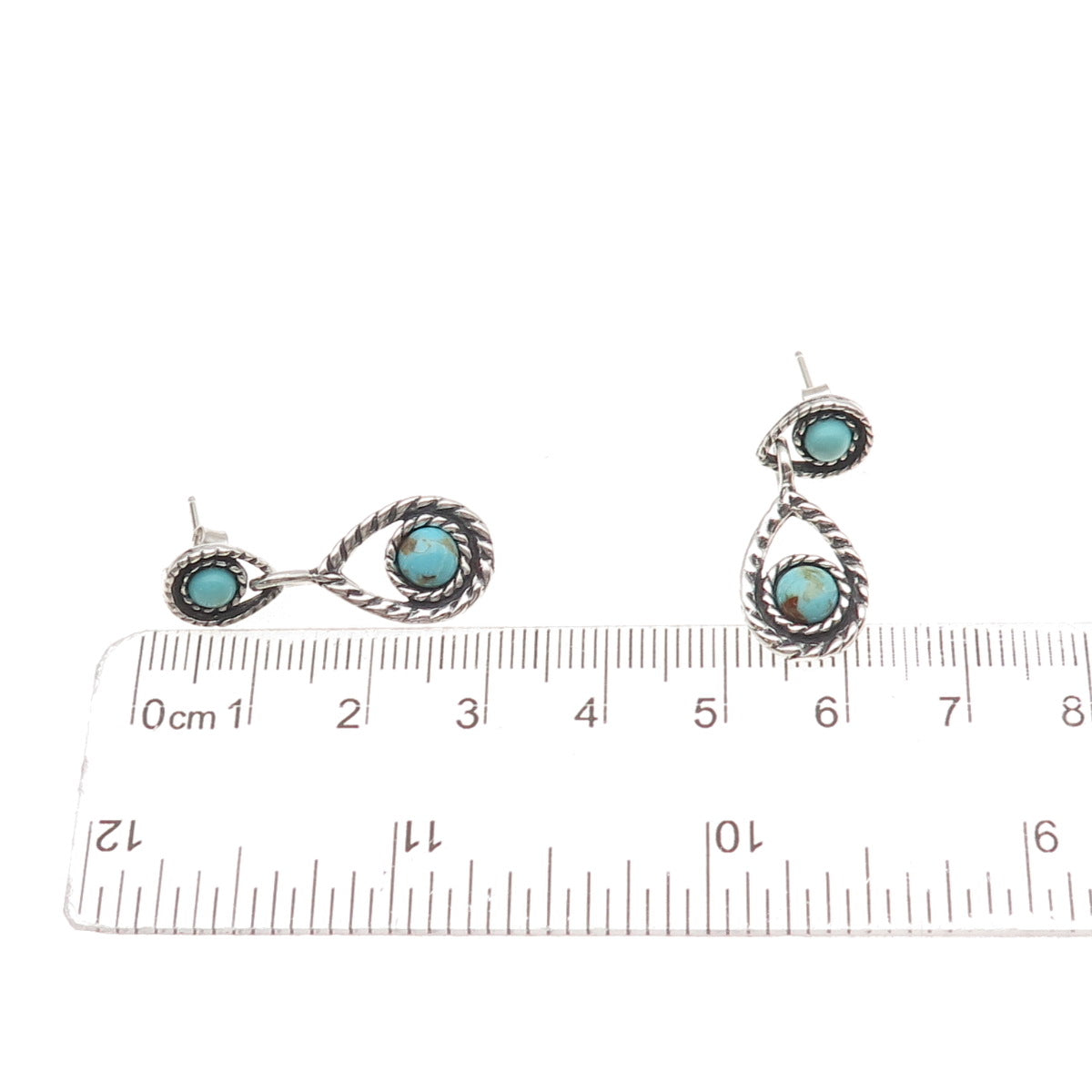 Quoc Turquoise Old Pawn 925 Sterling Silver Vintage Southwestern Dangle Earrings