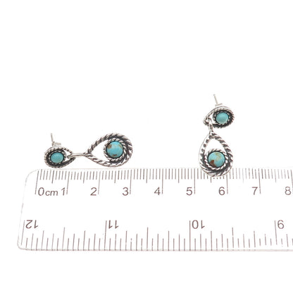 Quoc Turquoise Old Pawn 925 Sterling Silver Vintage Southwestern Dangle Earrings