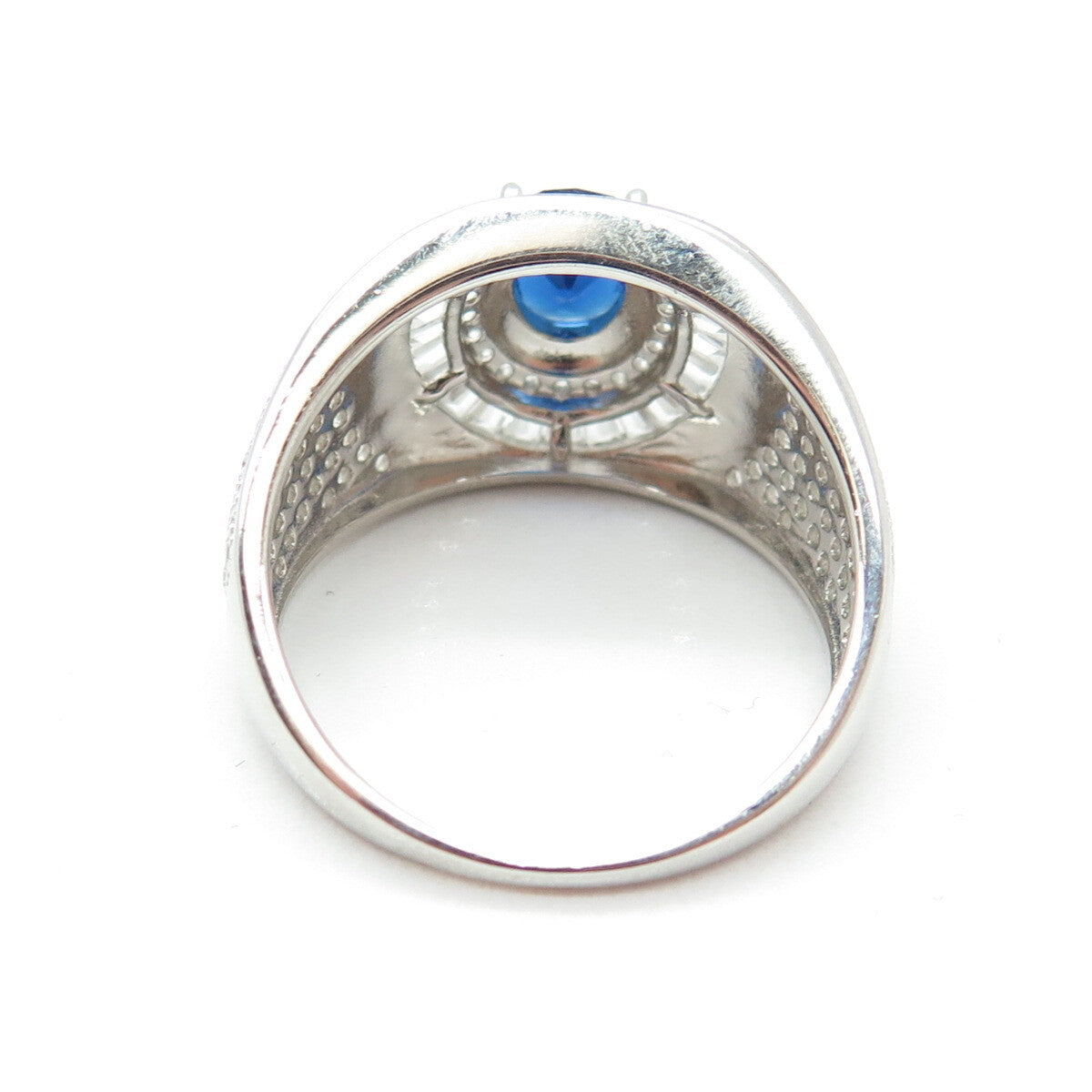 HAN 925 Sterling Silver White Topaz Gem & Lab-Created Sapphire Ring Size 10.75