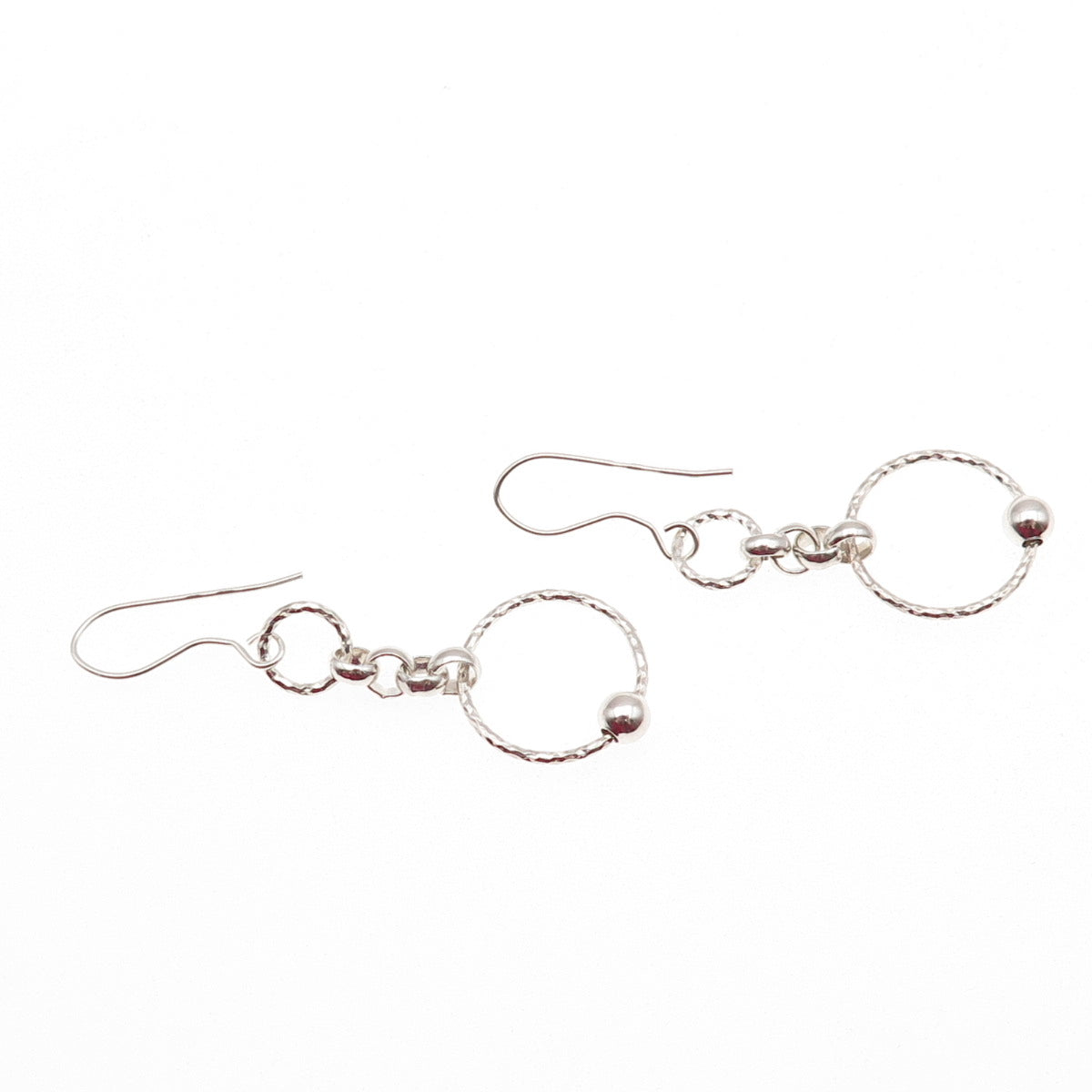 925 Sterling Silver Vintage Italy Ball Beaded Circle Dangle Earrings