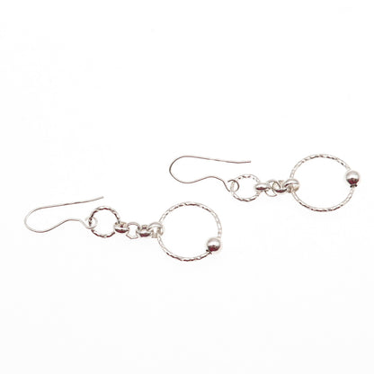 925 Sterling Silver Vintage Italy Ball Beaded Circle Dangle Earrings