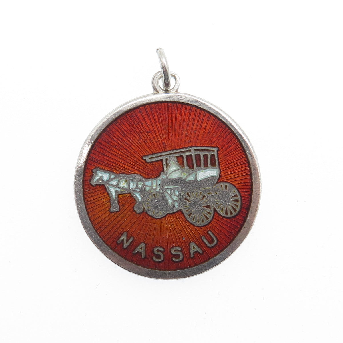 LAMOND FILS 925 Sterling Silver Vintage Enamel Nassau Carriage Charm Pendant