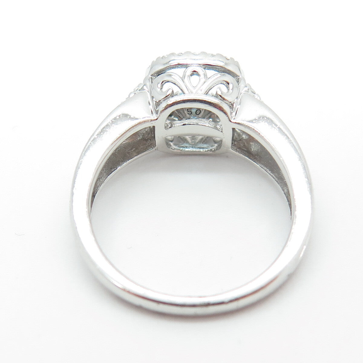 SAI 925 Sterling Silver Real White & Blue Topaz Gemstone Ring Size 7.25